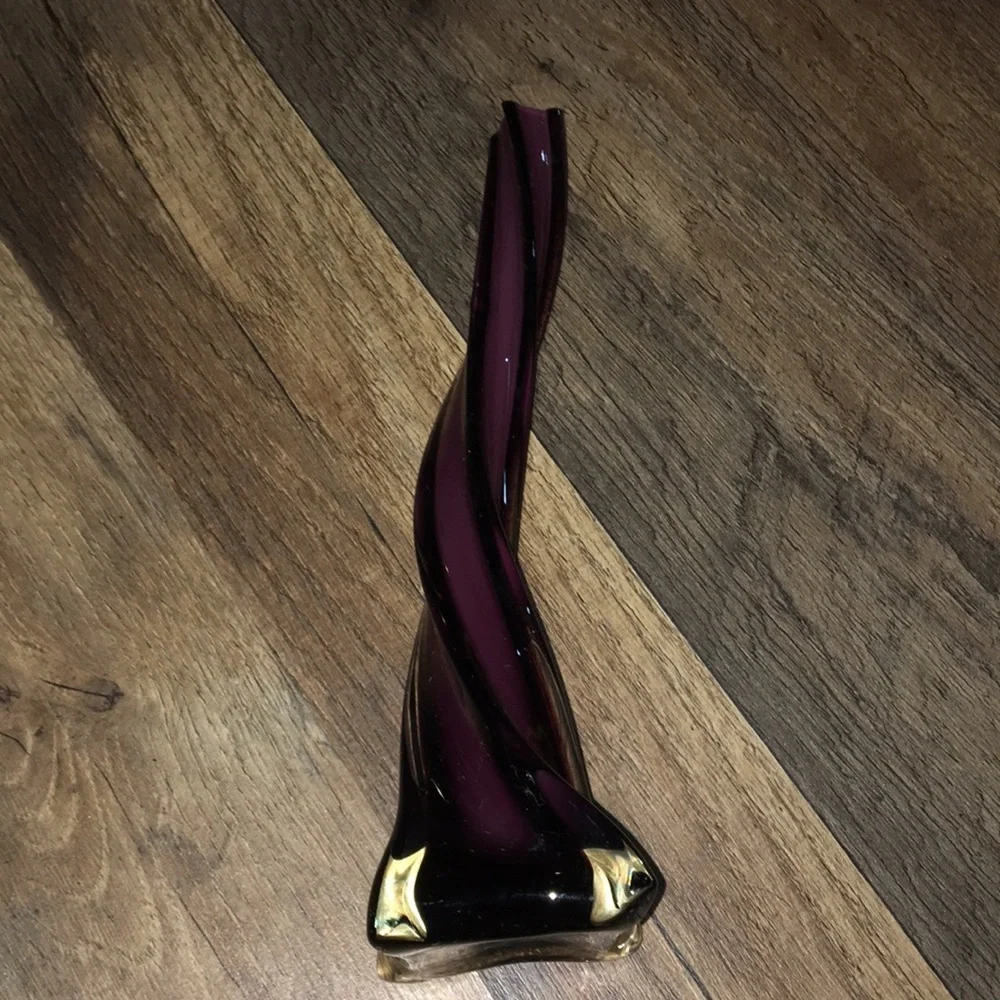 Purple Twisted Vintage Blown Glass Single Stem Vase Art Deco Unique Home Decor